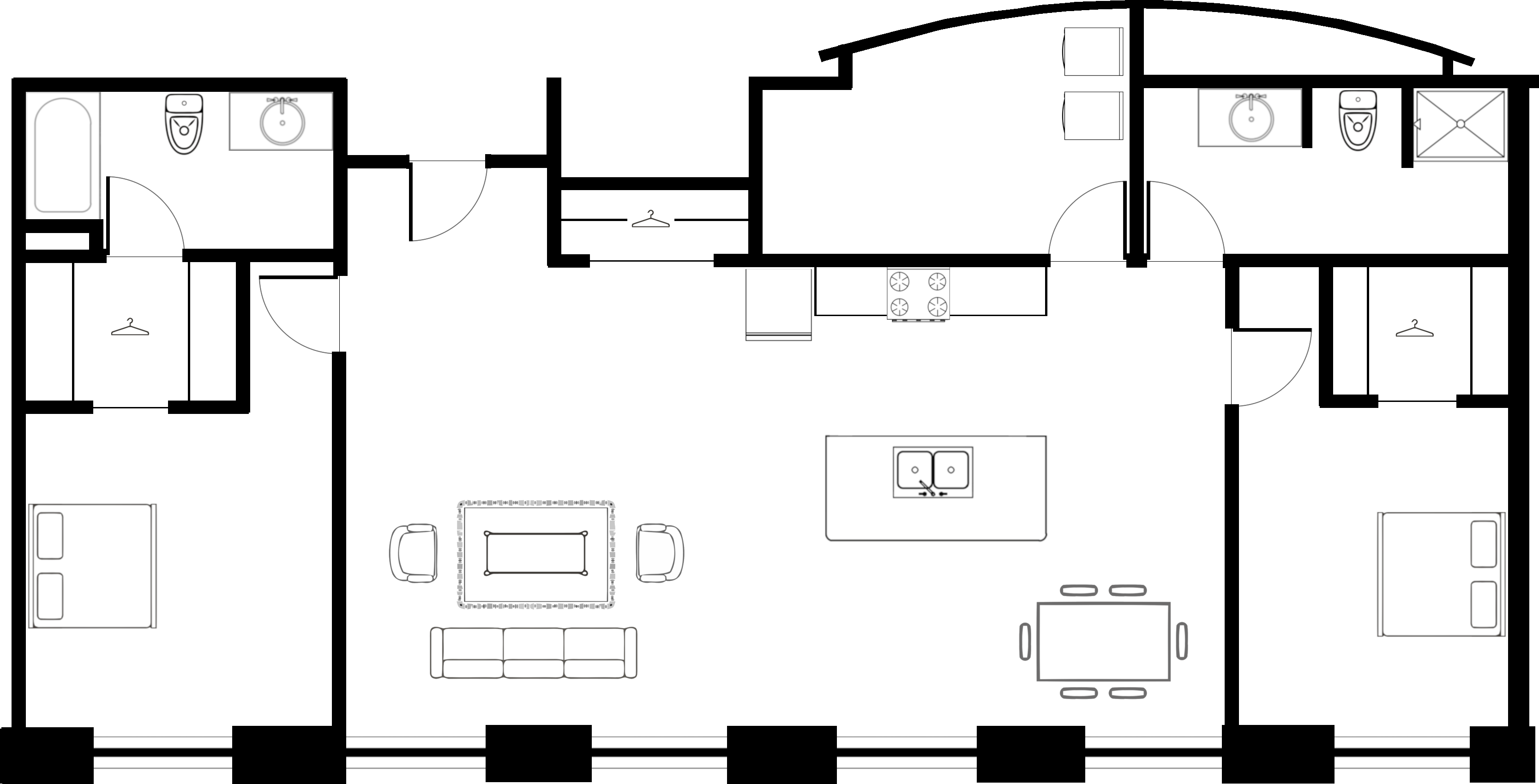 Floor plan for 2 beds, 2 baths, 1630 sqft